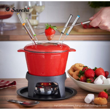 Enameled Cast iron cheese fondue set 1.6 Quart